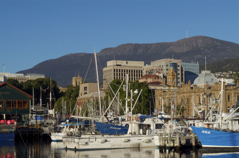 Downtown Hobart (with Mt. Wellington in the background), from the waterfront
