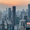 Bangkok's smoggy skyline, at sunset