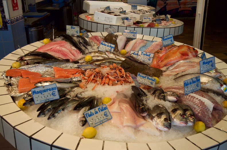 Fish stall at the 'Marché Couvert', Auxerre
