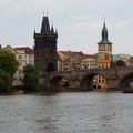 Looking across the Vltava River towards the Charles Bridge and old town Prague