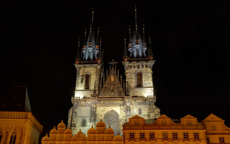 The 'Church of Mother of God before Týn' in Old Town Prague, at night