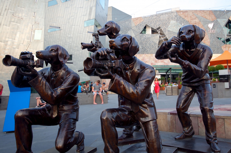 'Paparazzi Dogs' - A sculpture in Federation Square, Melbourne