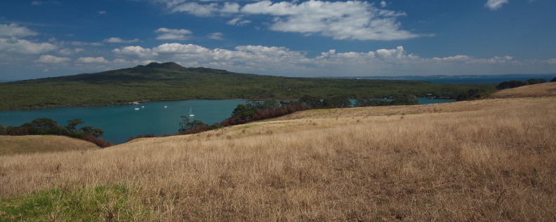 Islington Bay (with Rangitoto in the background) from Motutapu Island