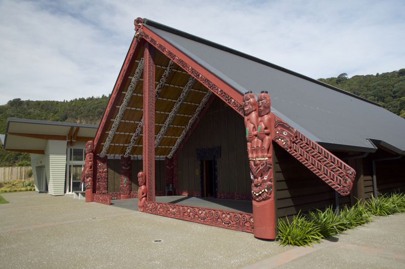 Exterior of the Mataatua Wharenui (Maori meeting house), Whakatane