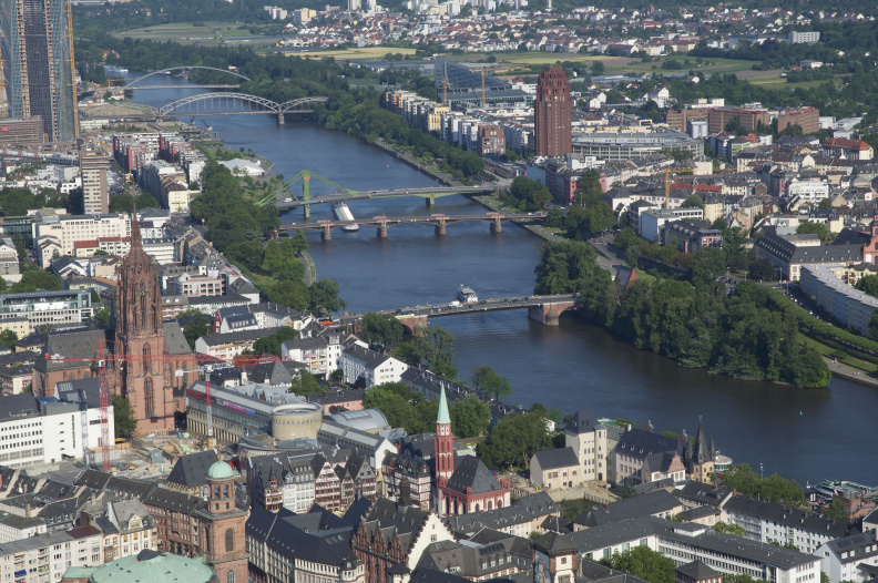 Old-town Frankfurt and the Main River - from the top of the 