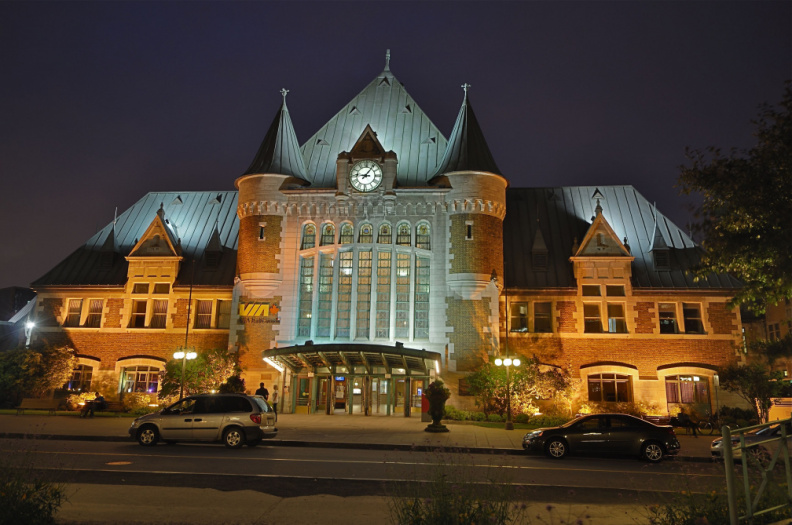 Quebec City train station at night