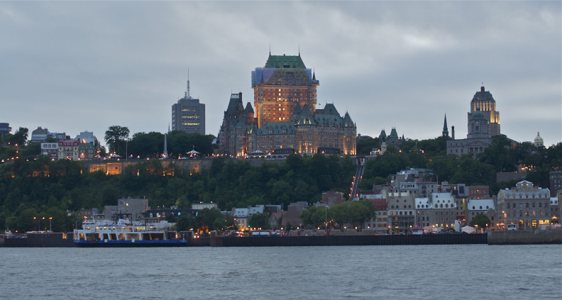 Quebec City, from the St. Lawrence River, at sundown