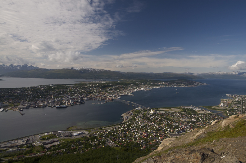 A panoramic view of Tromsø, Norway at midday