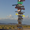 A funky sign sitting in the middle of the Mojave Desert, California