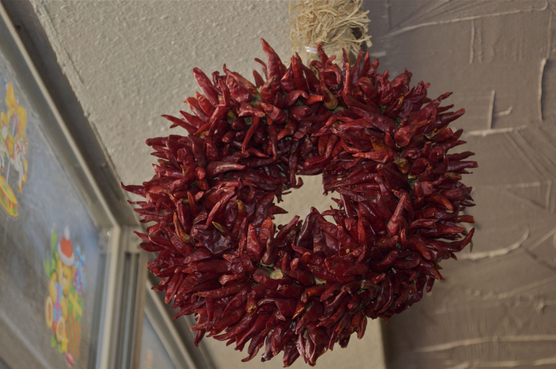 A Christmas wreath made from chili peppers, Terlingua, Texas