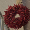 A Christmas wreath made from chili peppers, Terlingua, Texas