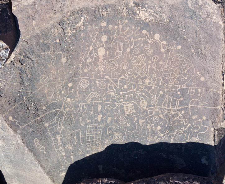 Native American Petroglyphs near Bishop - 'Sky Rock' (overhead view from drone)