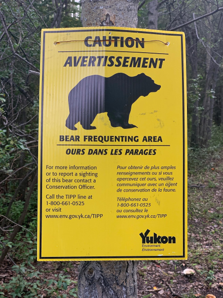 Warning sign on the Dezadeash River Trail, Haines Junction YT