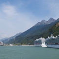 Four large cruise ships docked at Skagway AK, population ~1000