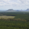 View of the Glasshouse Mountains from above 27 Degrees South, 153 Degrees East