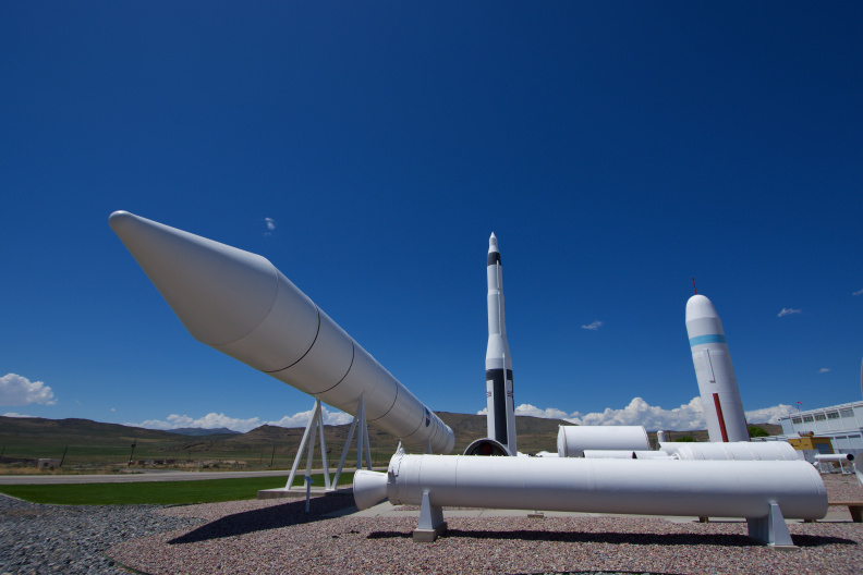 Rocket display outside the Thiokol plant, Utah