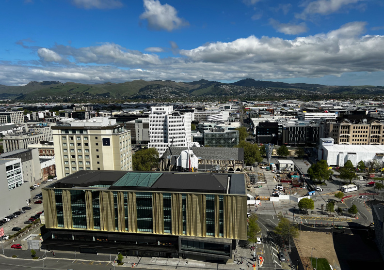 Christchurch and the Port Hills from the Crowne Plaza hotel