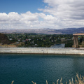 The trail ends at the Clyde Dam, with the small town of Clyde beyond.