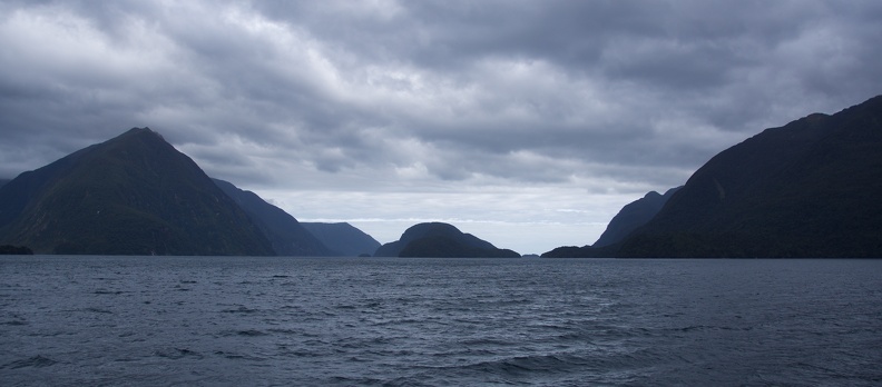 In Doubtful Sound, looking towards the entrance