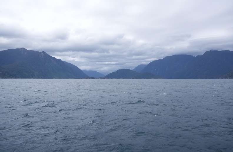Just outside the entrance to Doubtful Sound.  (This is the view that Capt. Cook would have had; he did not enter the sound.)