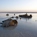 Wreck of a Catalina Flying Boat, destroyed in a Japanese WWII attack on Broome in March 1942 - and exposed in the offshore mudflats at low tide