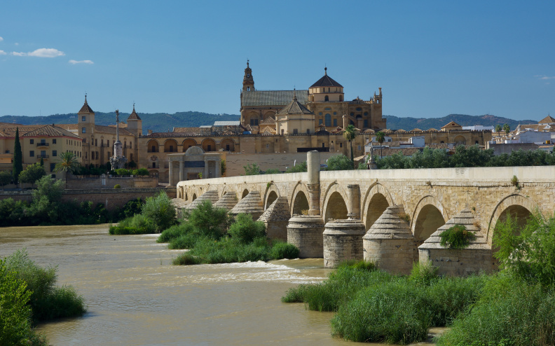 The Roman bridge of Cordoba, looking towards the historic center